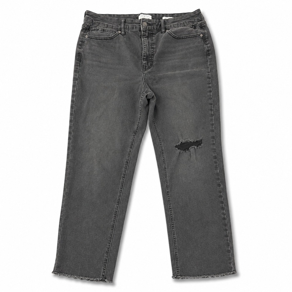 Sofia Vergara Adora Curvy Girlfriend Jeans Womens‎ 12 Black Stretch Raw Hem